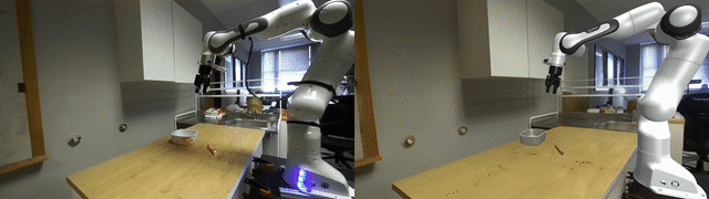 Real-world demonstration of repositioning an object on the table.