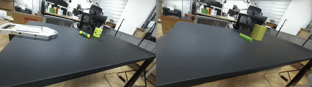 Real-world demonstration of repositioning an object on the table.