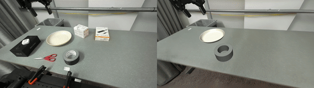 Real-world demonstration of placing an object on a plate.